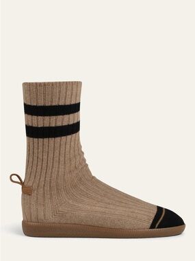 Women’s Ribbed Sock Slipper in Tan with Black Accents
